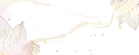 Luxurious golden wallpaper with chestnut leaves. White background. Shiny leaves for wall art with pastel light texture. Modern art mural wallpaper. Vectorのイラスト素材