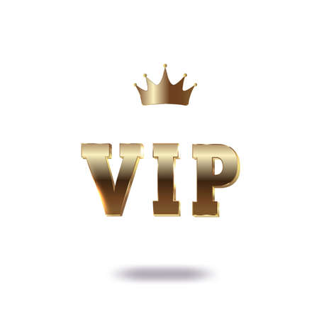 VIP icon on a white background with a crown. Golden symbol of exclusivity. Template for vip banners, cards, prints. Vectorのイラスト素材