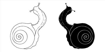 Snail silhouette isolated black on white background. Snail icons set. Vector illustration. For packaging cosmetics and printing web pages.のイラスト素材