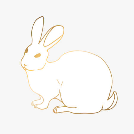 Hand drawing, vector illustration white rabbit with gold sitting. For print and web pages.のイラスト素材