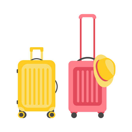 Travel Suitcases and Summer Hat. vacation concept. Element for your travel design. flat style. vector illustration.のイラスト素材