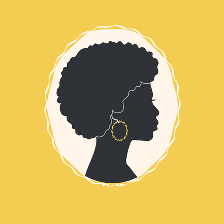 Portrait beautiful Afro woman. Silhouette of African girl in profile with earrings. Side view of African American woman with natural hair. vector illustration.のイラスト素材