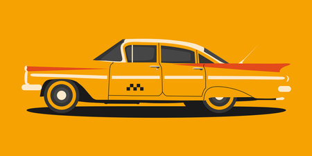 Retro Car Taxi. Classic yellow Taxi in Vintage style. vector illustration.のイラスト素材