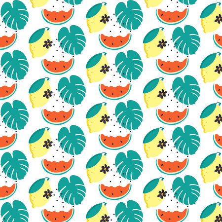 Tropical Repeated texture for summer party. Swatch for textile or wrapping paper. Trendy Seamless...