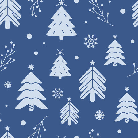 Winter Christmas tree background. Seamless Pattern with Christmas trees for Winter and Christmas theme. Christmas design for greeting cards, wrapping papers, wallpaper.のイラスト素材