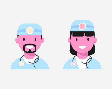 Female and male Physician, Doctor or Nurse avatar set. Medical Icons in flat style, vector illustration.のイラスト素材
