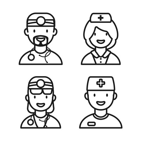 Doctor and Nurse Line Icons set. Outline Icons for web applications. vector illustration.のイラスト素材