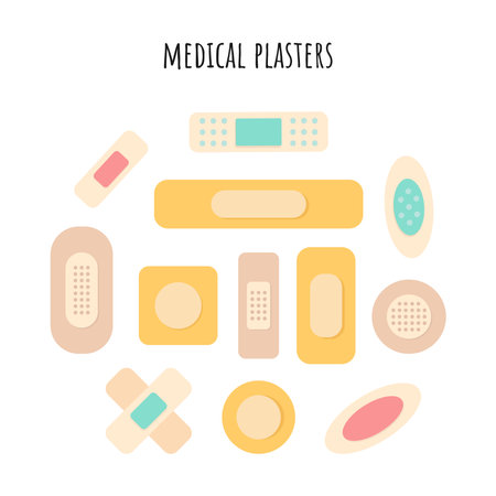 Set of Medical Plasters. Isolated Plasters on a white background. vector illustration.のイラスト素材