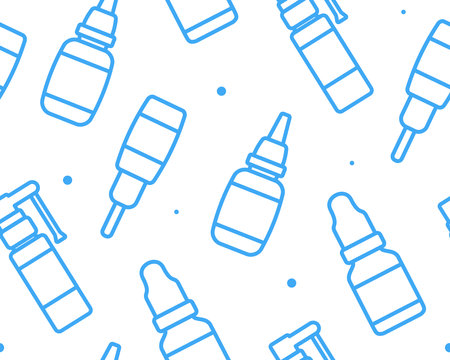 Nasal drops Outline Icons, seamless pattern. Isolated Medical Bottles. vector illustration.のイラスト素材