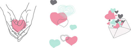 Valentine's Day pink love cartoon quote card setのイラスト素材