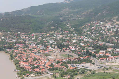 Beautiful city from above, rooftops, horizontal, city in the mountains, old townの写真素材