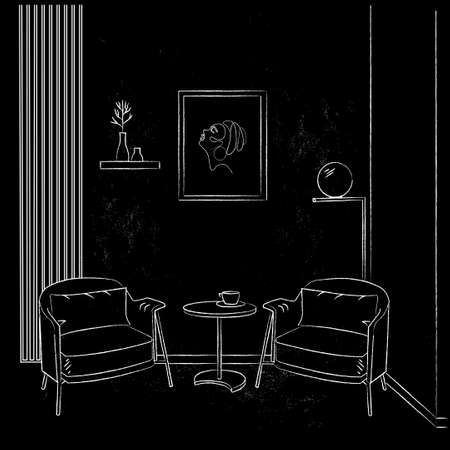 Beauty salon interior , Set of equipment for hairdresser, accessories, equipment, hairdresser, contour, doodleのイラスト素材