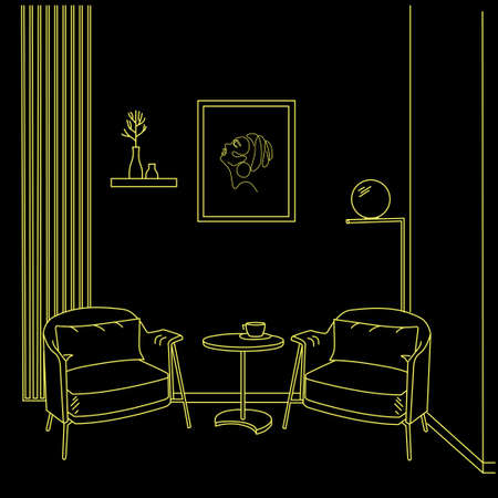 Beauty salon interior , Set of equipment for hairdresser, accessories, equipment, hairdresser, contour, doodleのイラスト素材
