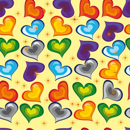abstract pattern with bright stars and colors hearts. Illustrationのイラスト素材