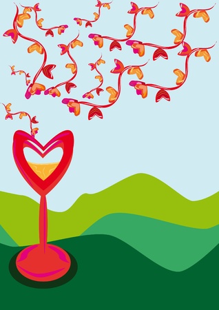 Love glass and branches with hearts. Illustration.のイラスト素材