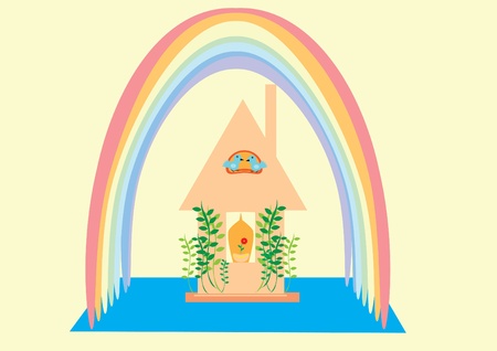Small house and rainbow. Illustration.のイラスト素材