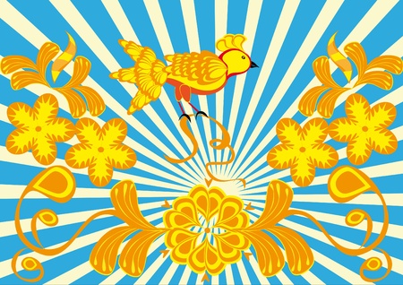 Abstract floral ornament and bird. Illustration.のイラスト素材