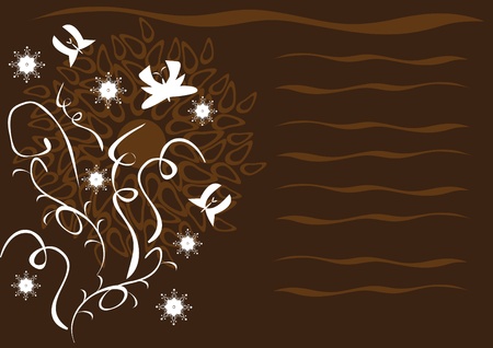 abstract frame with butterflies and curled branchのイラスト素材