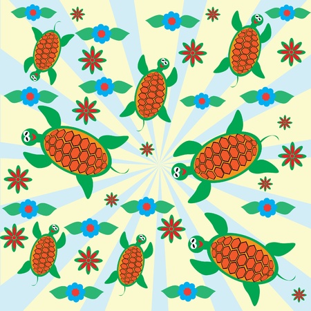 Abstract cheerful children's background with turtles. illustrationのイラスト素材