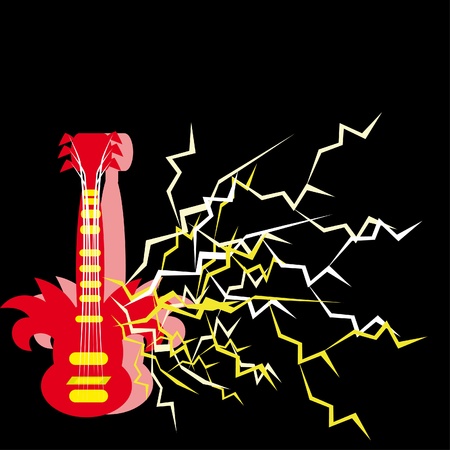 Guitar on a black background with lightnings. Illustration.のイラスト素材
