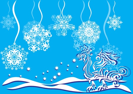 Winter pattern whith dragon and snowflakesのイラスト素材