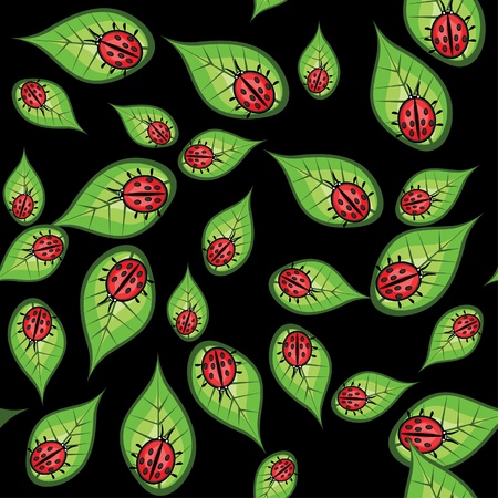 Abstract seamless structure with ladybird on a leaf. Illustrationのイラスト素材