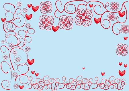 abstract frame with hearts and curling branchのイラスト素材