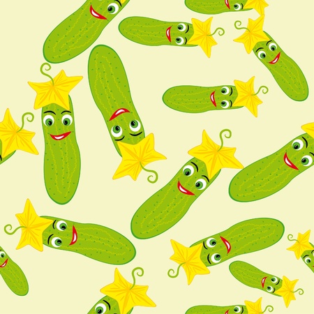 cartoon seamless with animated cucumbers. のイラスト素材