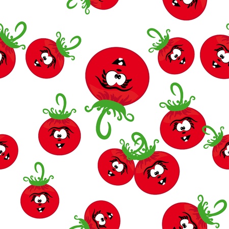 cartoon seamless with animated tomatoes. Abstract vector illustrationのイラスト素材