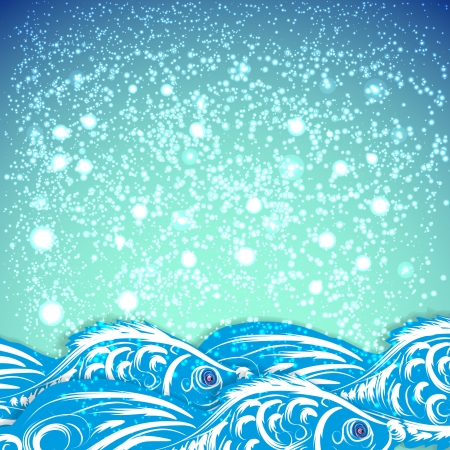 fantasy background with fishes. のイラスト素材