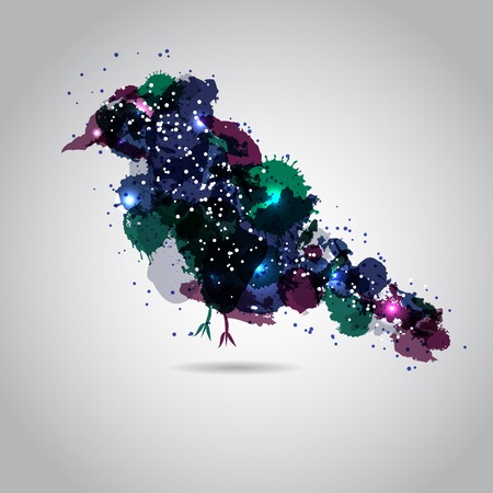 Stylized birds of colored blotsのイラスト素材