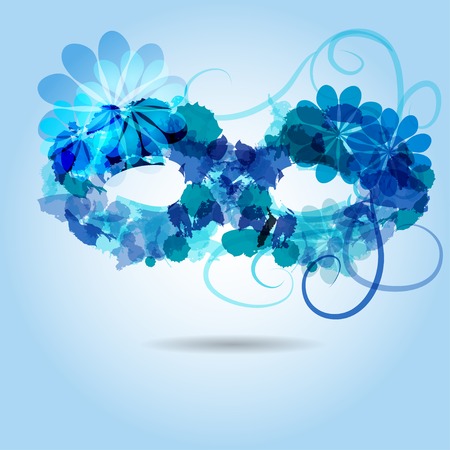 Stylized mask in shadows of blue, consist of colored blotsand abstract flowerのイラスト素材