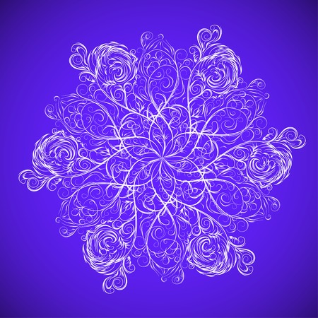 Abstract isolated vector flower or snowflake or spiderweb on blue background.のイラスト素材