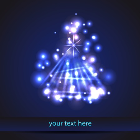 card with fire christmas tree and light stars and particles. Vector templateのイラスト素材