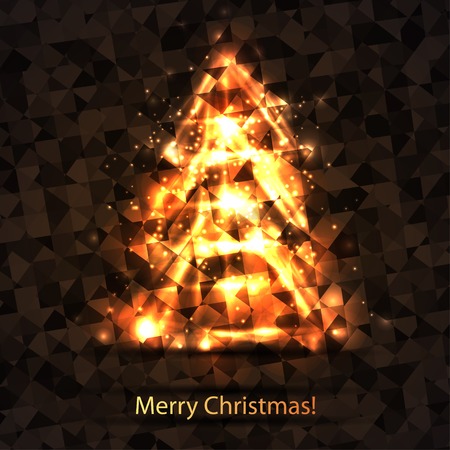card with fire christmas tree and light stars and particlesのイラスト素材