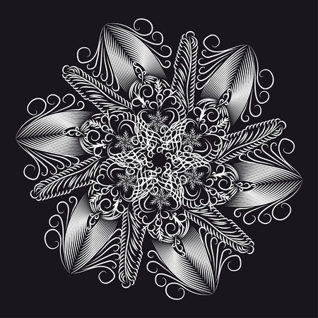 abstract flower or snowflake on black backgroundのイラスト素材