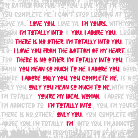 vector illustration greeting card for valentine's day, declarations of love in the shape of a heart, letters on the background, text in the shape of a heartのイラスト素材