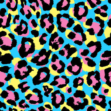 seamless pattern of leopard skin texture, vector repeating background with cheetah spots, multicolored speckled animal print, CMYK typographic shadesのイラスト素材