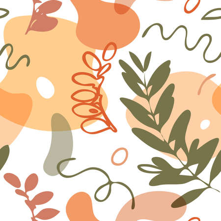 abstract natural seamless pattern in natural shades. background with spots, lines and plants...