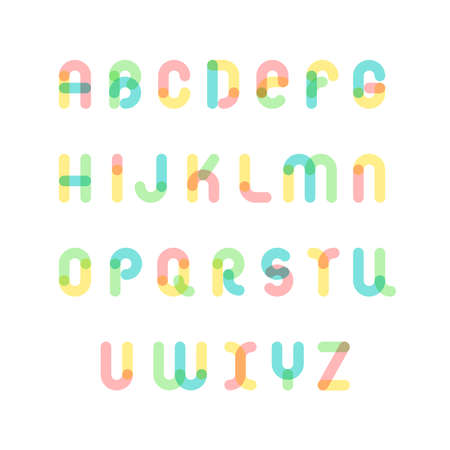 Vector alphabet font with rounded shapes. Set of multicolored english letters. ABC with smooth curves and dots.のイラスト素材