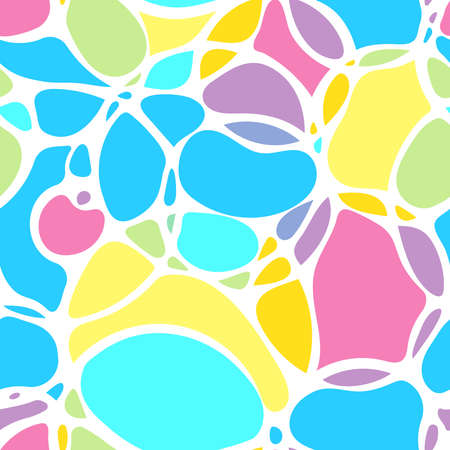 Seamless pattern like sea foam in CMYK colors. Blurred white circles like bokeh isolated on blue background. Abstract vector repeating background like soap bubbles.のイラスト素材