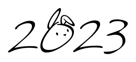 Vector calendar date 2023 and hare for poster, brochure, banner, card. Rabbit head from number zero...