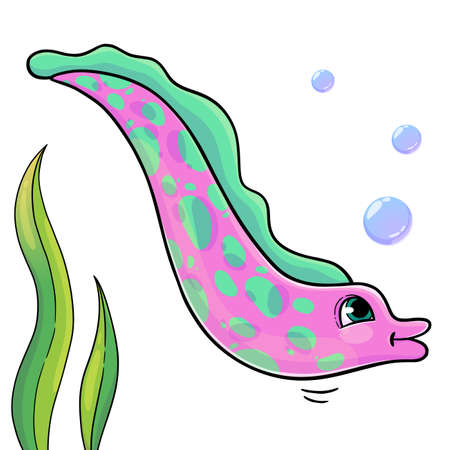 Funny fish in cartoon style isolated on white background. Vector illustration of pink sea animal. Trendy fish for books, print, games.のイラスト素材