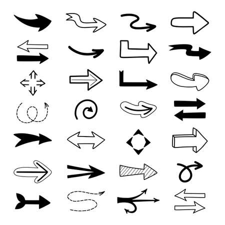 Set of hand drawn arrows in doodle style. Design elements for business presentation, purposes, goals. Collection of vector signs icons.のイラスト素材