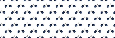 Seamless pattern of blue grapes isolated on white. Food background. Flat lay.の写真素材