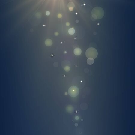 Abstract blurred blue dark background with light glare, bokeh and glowing particles. Abstract illustration.の写真素材