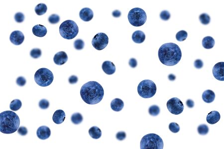 Falling blueberries  on a white background    as package design element and advertising. Flying berry.の写真素材