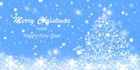 Abstract Christmas tree on a snowy blue background. Christmas card. Bannerの写真素材