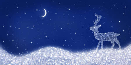 Silhouette of a Christmas magic deer made of stars. Christmas cardの写真素材