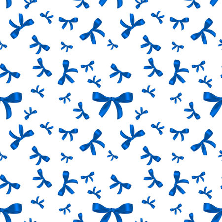 Seamless pattern of blue bows. Fabric design, Wallpaper, packaging.の写真素材